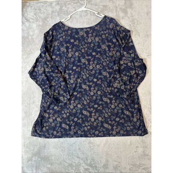 Susan Graver Liquid Knit Navy Floral 3/4 Sleeve Top Womens 3X - Picture 7 of 9